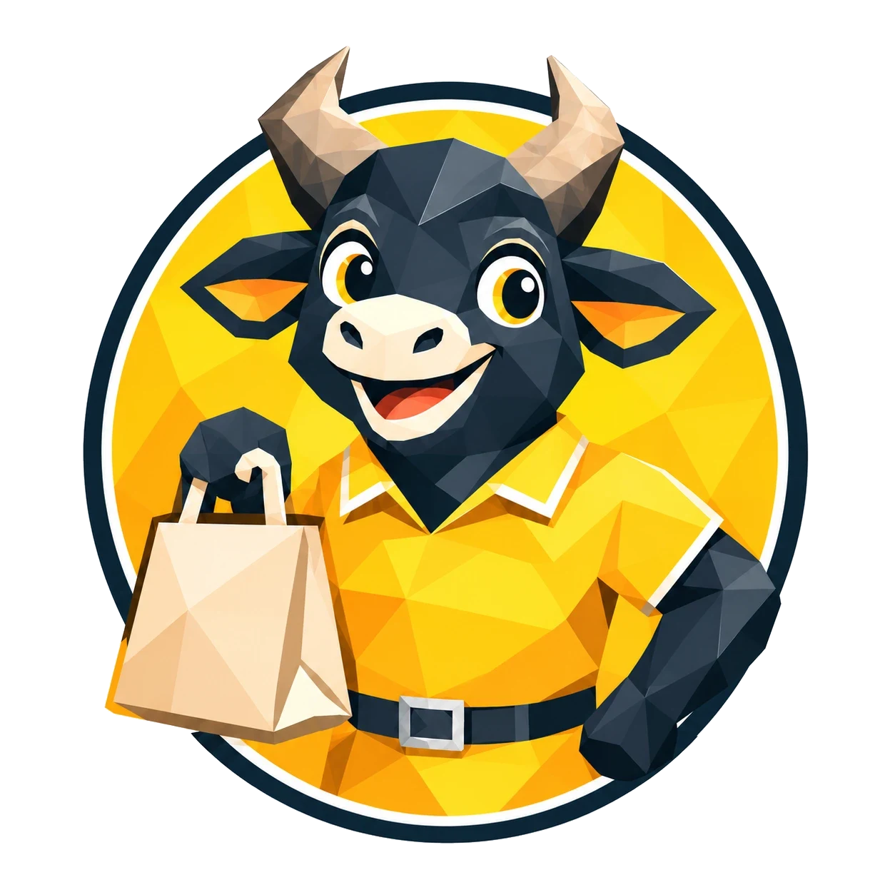 The TamarawGO mascot, a tamaraw in a yellow shirt holding a paper food bag